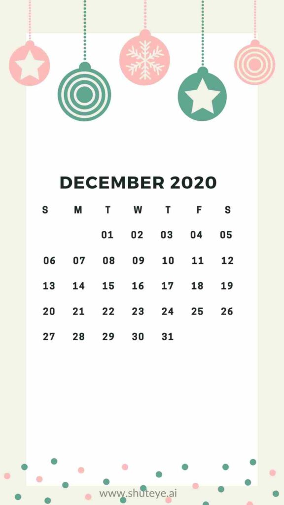 ShutEye Free Printable December Calendar