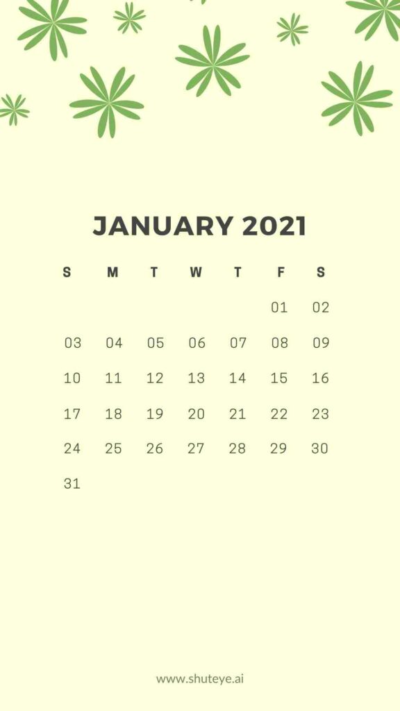 ShutEye Free Printable January Calendar