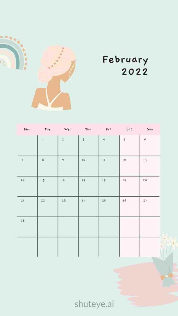 ShutEye Printable Monthly Calendar Free 2022