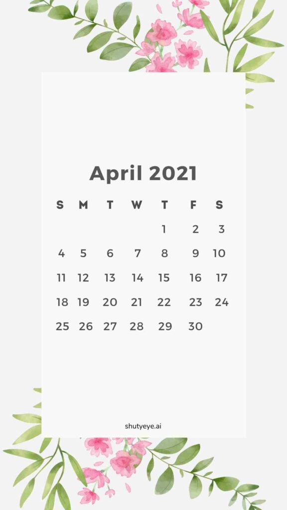 ShutEye Free Printable April Calendar1