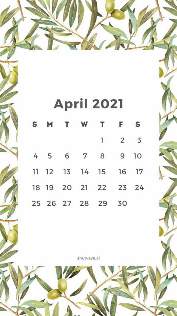 ShutEye Free Printable April Calendar1