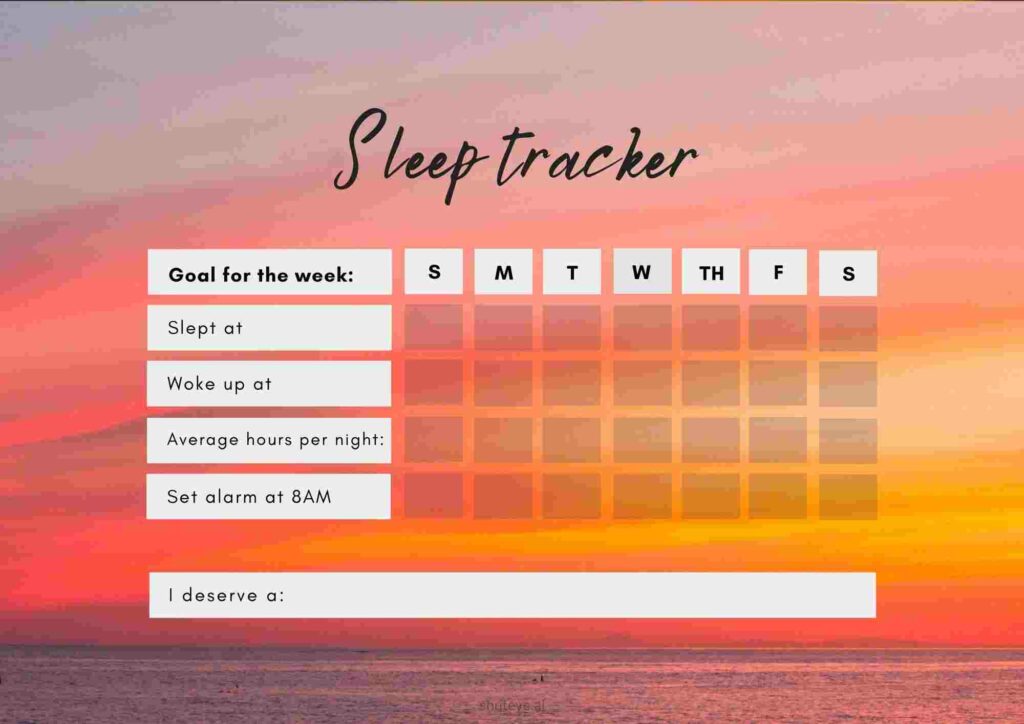 ShutEye free printable sleep tracker track your sleep every day