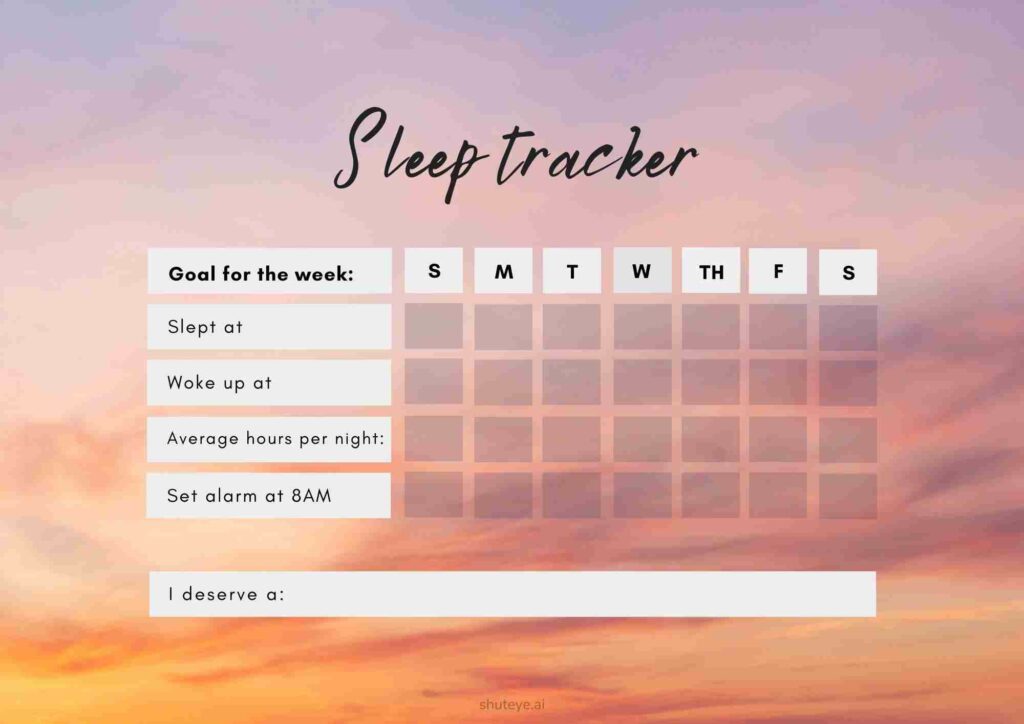 ShutEye free printable sleep tracker track your sleep every day