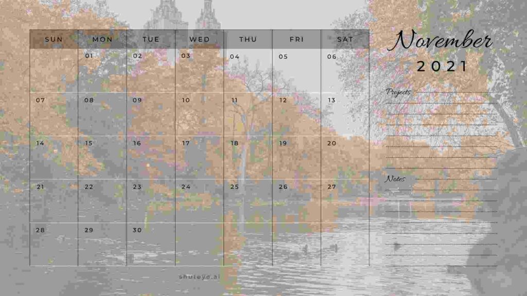 ShutEye Printable November Calendar Calendar Wallpapers