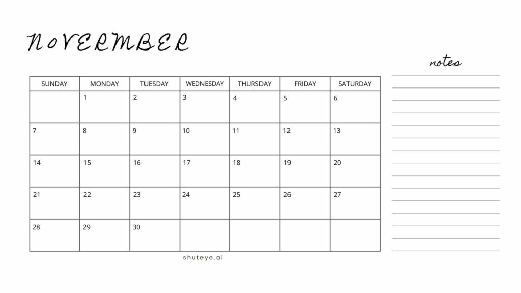 ShutEye printer-friendly calendars