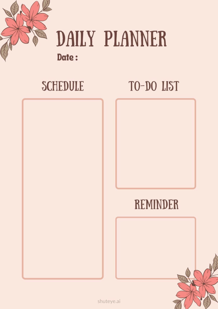 ShutEye Free Printable Daily Planner Template for Work and Study