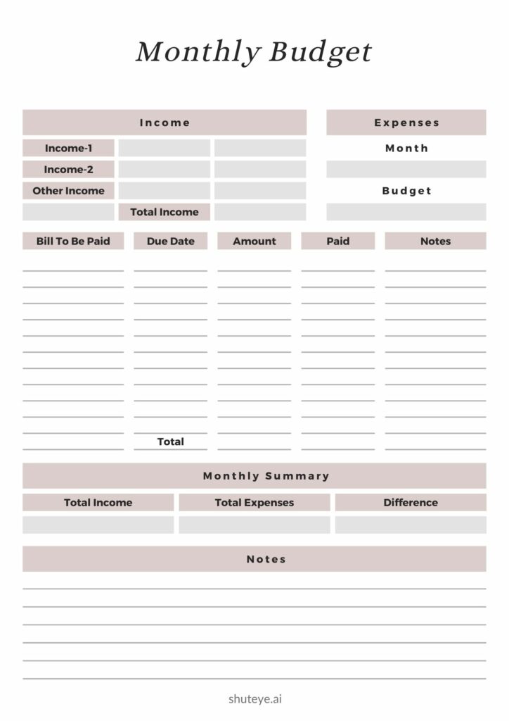 Printable Budget Planner